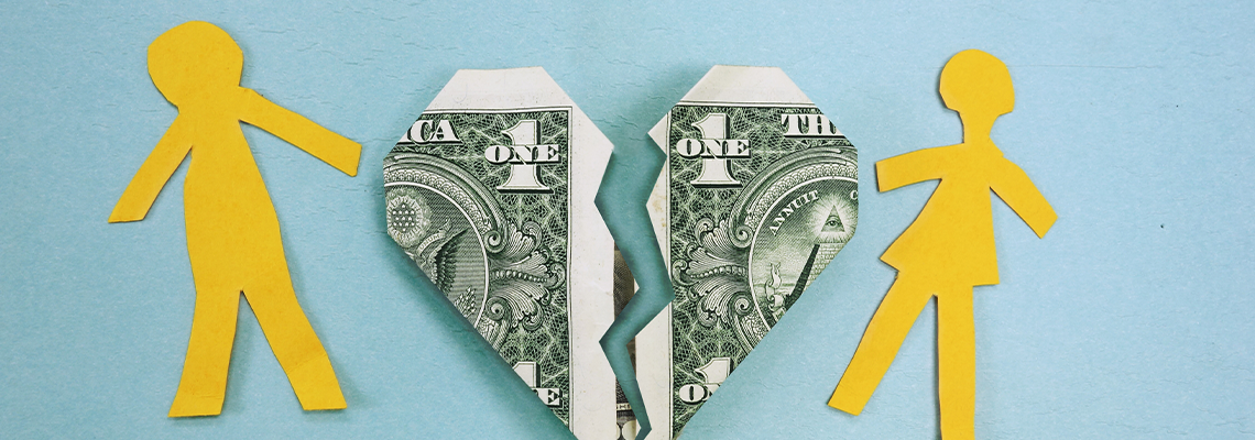 Spousal support money between husband wife paper figure