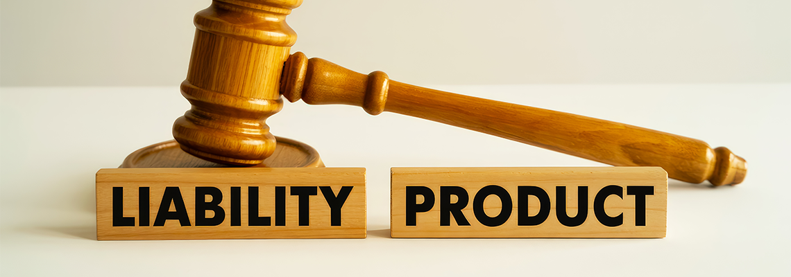 Wooden gavel and product liability concept represented by blocks