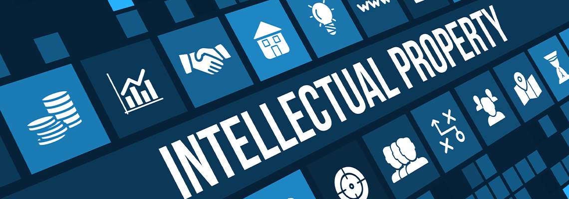 Intellectual Property concept image with business icons and copyspace