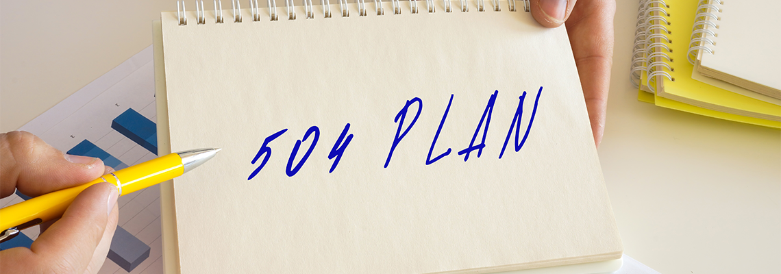 Financial concept about 504 PLAN with phrase on the notepad
