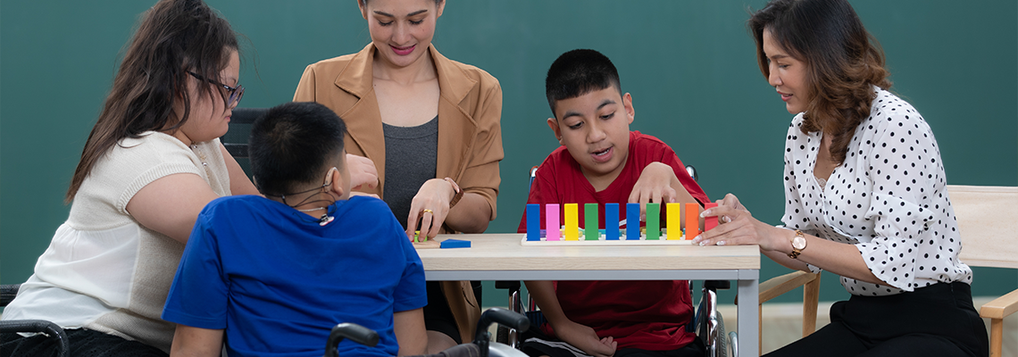 Group of special students in classroom