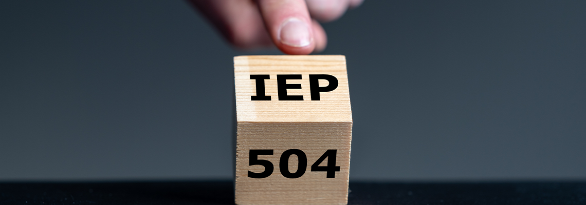Cube indicates the expressions IEP and 504, which are both educational plans