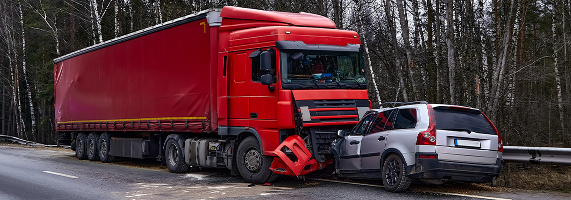 Car after a collision with a heavy truck