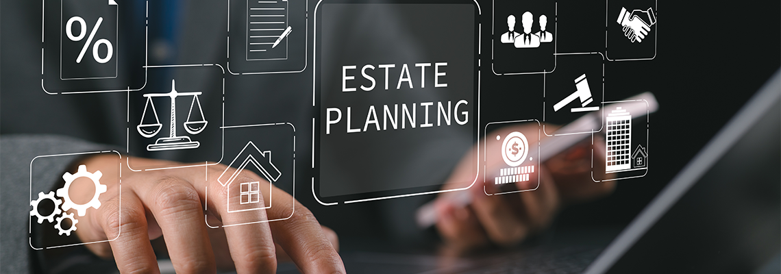 Estate planning on screen with digital symbols