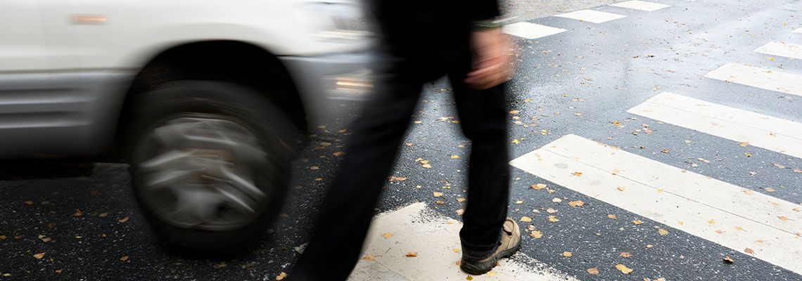 Moments before collision between car and pedestrian in crossing