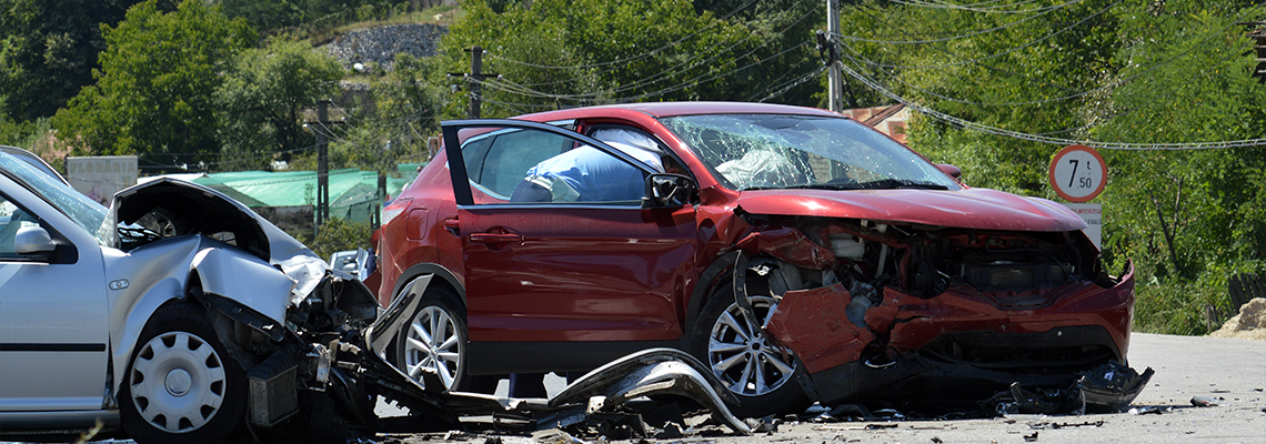 Crash where two cars are involved in the wide road