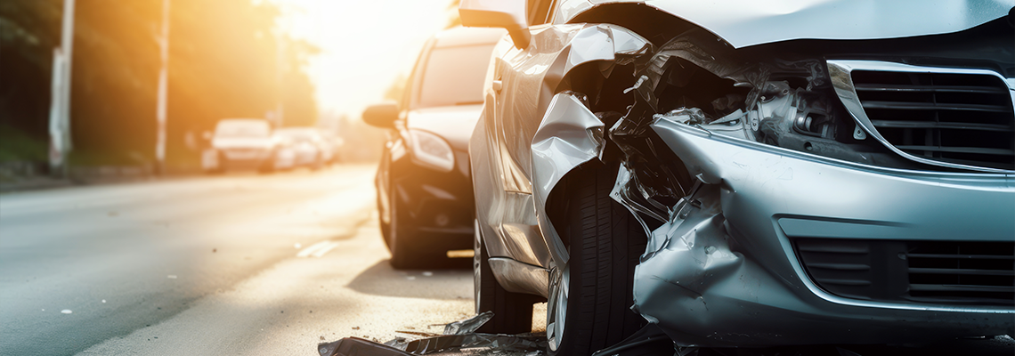 car crash. accident on the road. banner with copy space