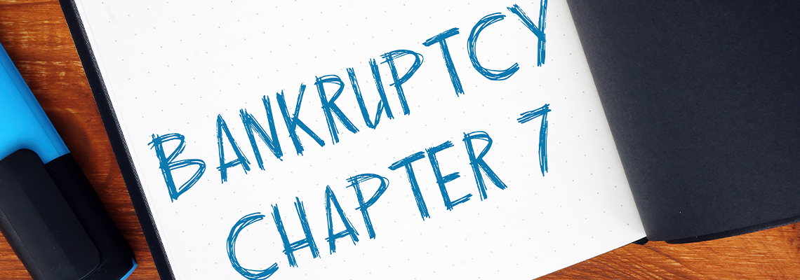 Financial concept meaning BANKRUPTCY CHAPTER 7 exclamation