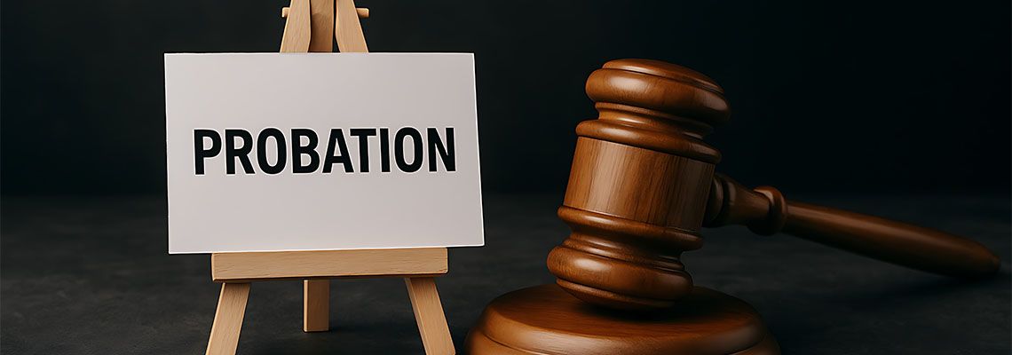 Probation word on paper sheet with gavel on table