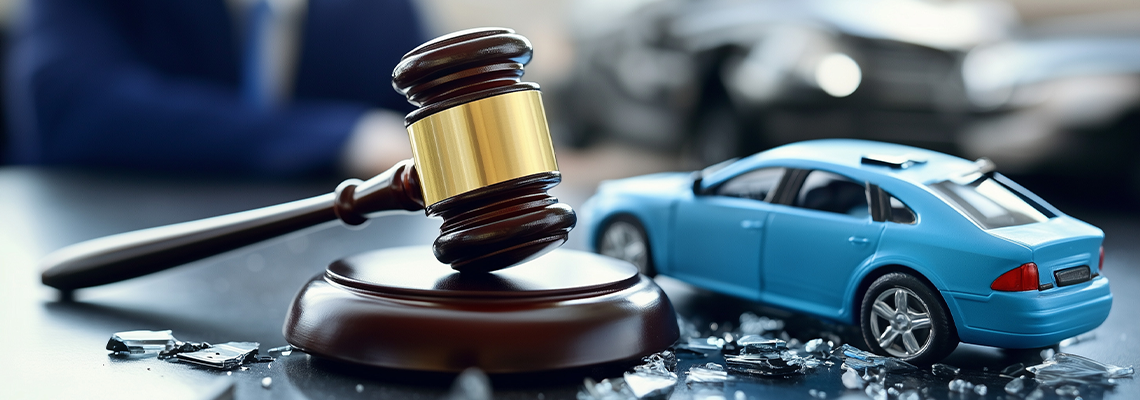 Legal Representation for Car Accident Cases Depicted with Gavel and Vehicle Model
