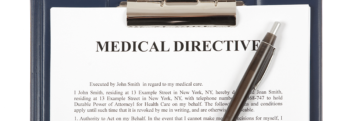 Medical directive document in a clipboard