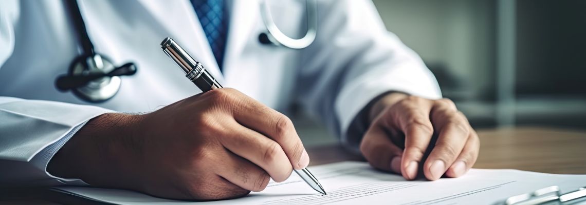 Physician signing contract paper