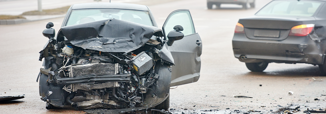 Automobile crash collision in urban street