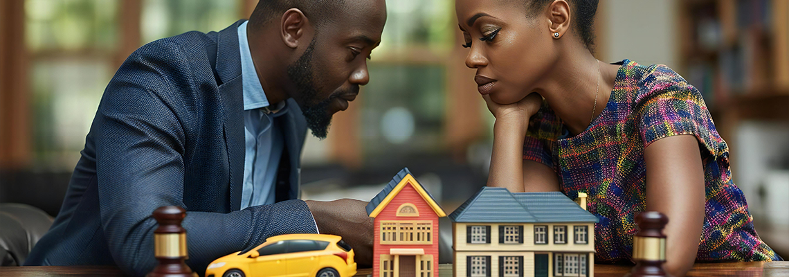 Beautiful wife and husband splitting house and car during divorce process