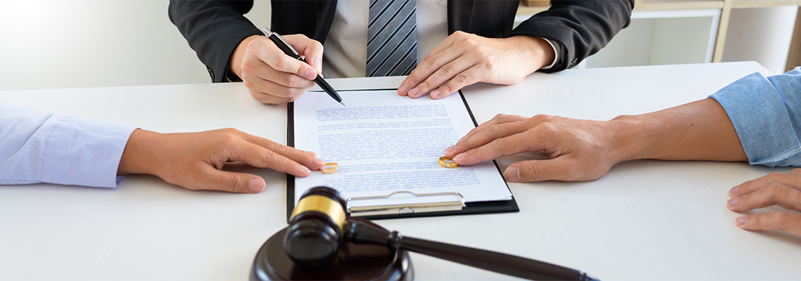 Judge gavel deciding on agreement prepared marriage divorce