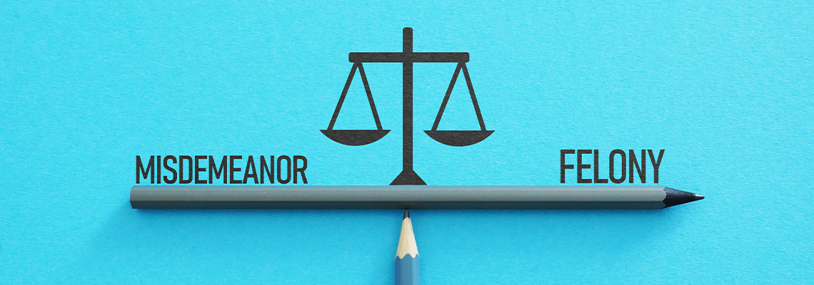 Felony vs misdemeanor are shown using the text as legal concept