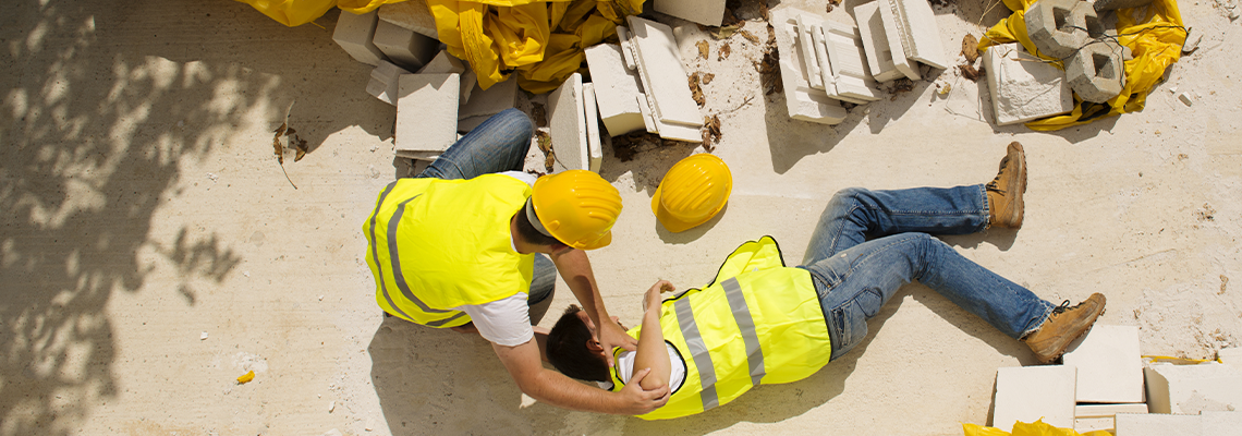 Construction accident as a person fall on the floor