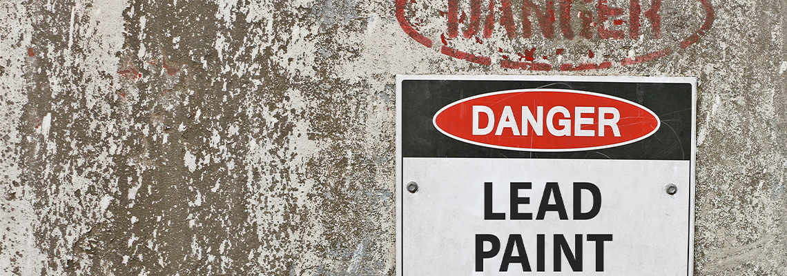 Red, black and white Danger, Lead Paint warning sign