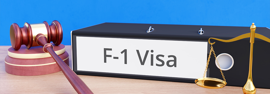 F-1 Visa – Folder with labeling, gavel and libra – law, judgement, lawyer