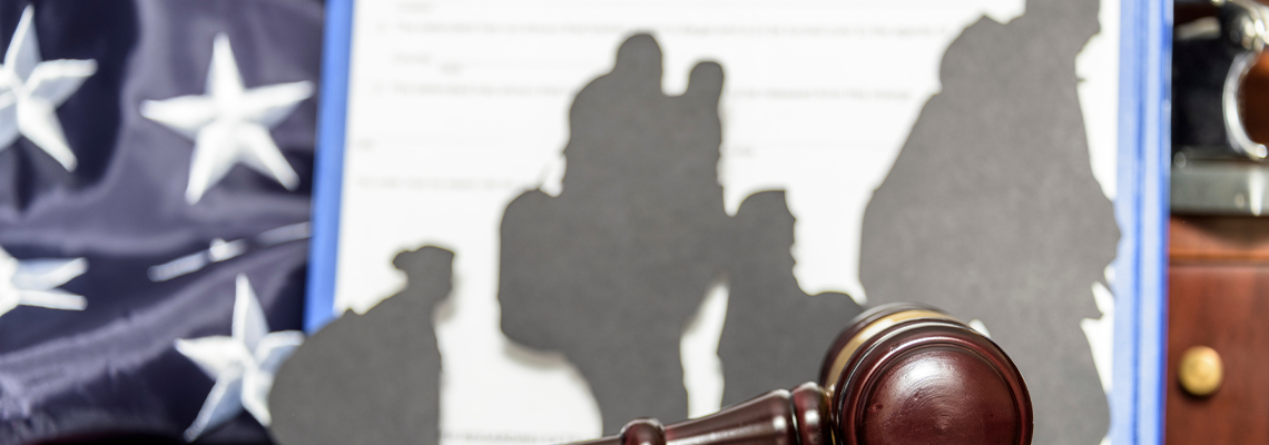Gavel, US flag and Immigrants People's Shadow