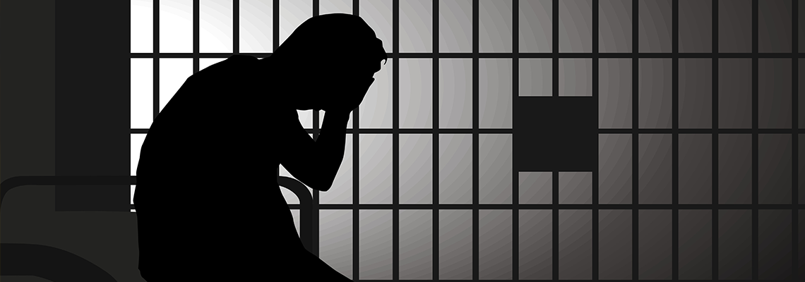 Silhouette illustration of a man in jail.