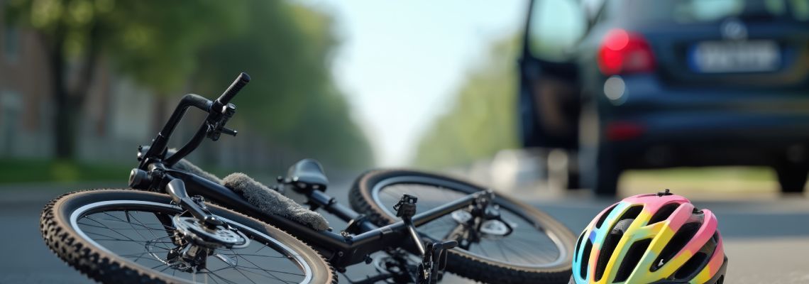 Cycle on road with open car door in background