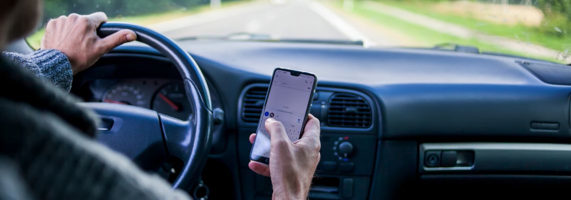 Man, texting on phone while driving