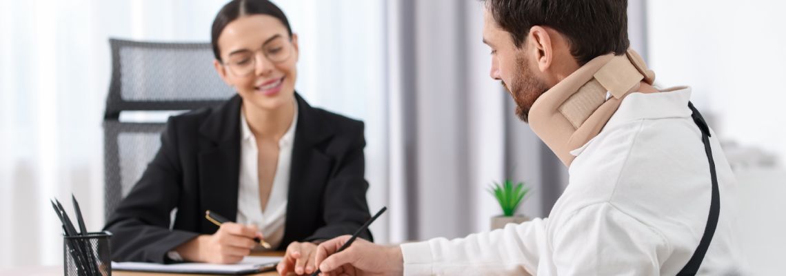 Injured man consulting with attorney