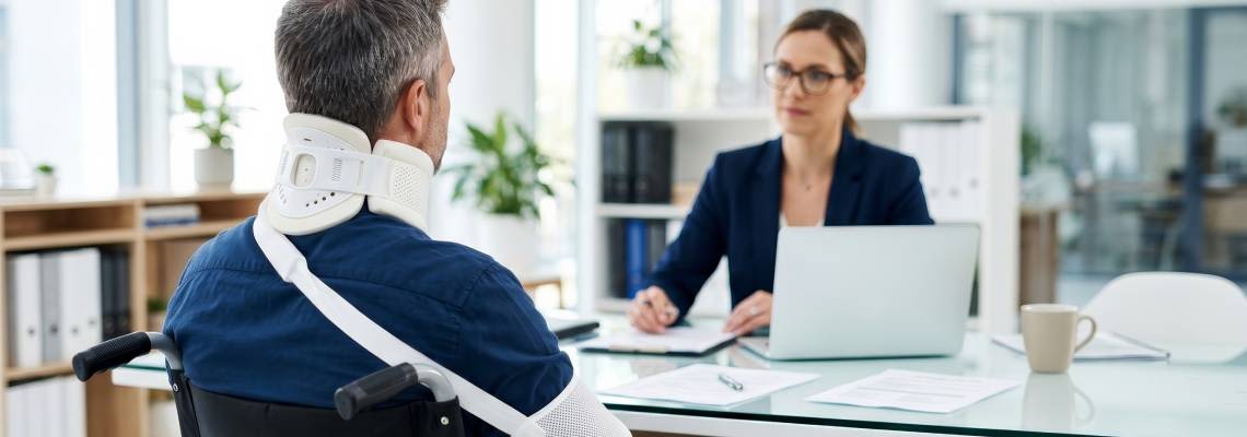 Injured man consulting with attorney