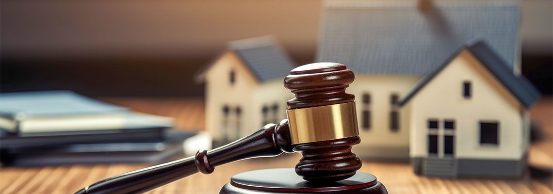 Wooden house model with gavel