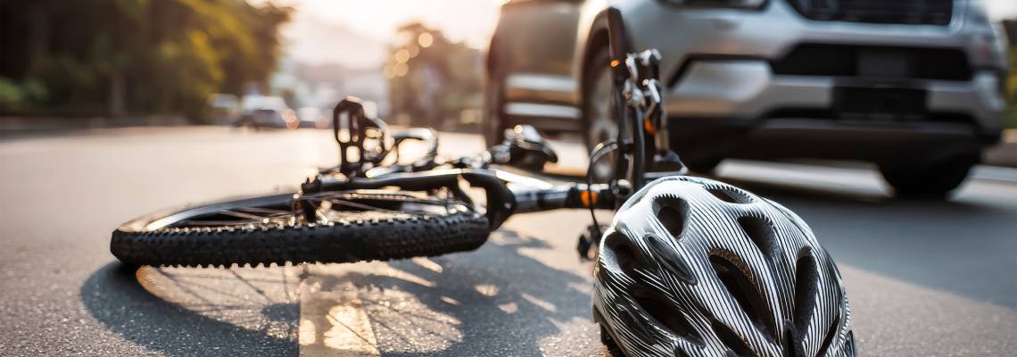 Cycle on road after collision with car