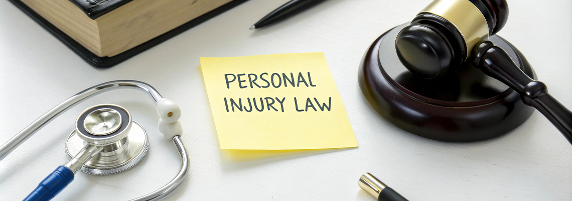 Legal items related to personal injury law on table