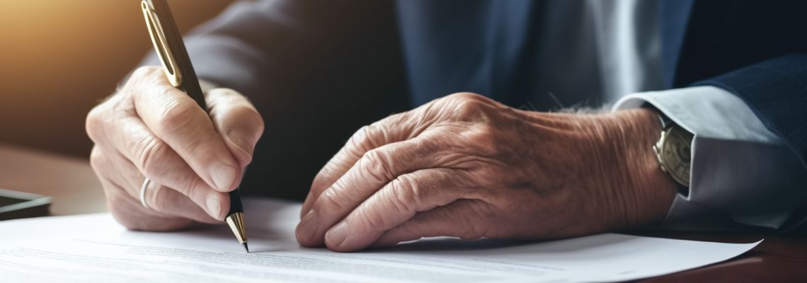 Elderly man preparing last will