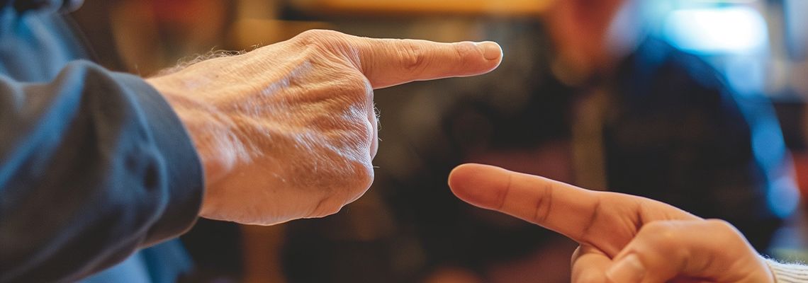 Finger pointing at each other while arguing
