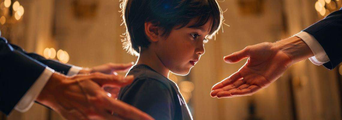 Child in beteem two adult hands reaching out