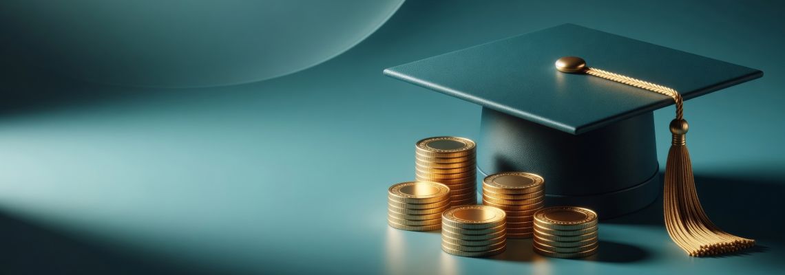 Graduation cap and stacked coins representing education costs