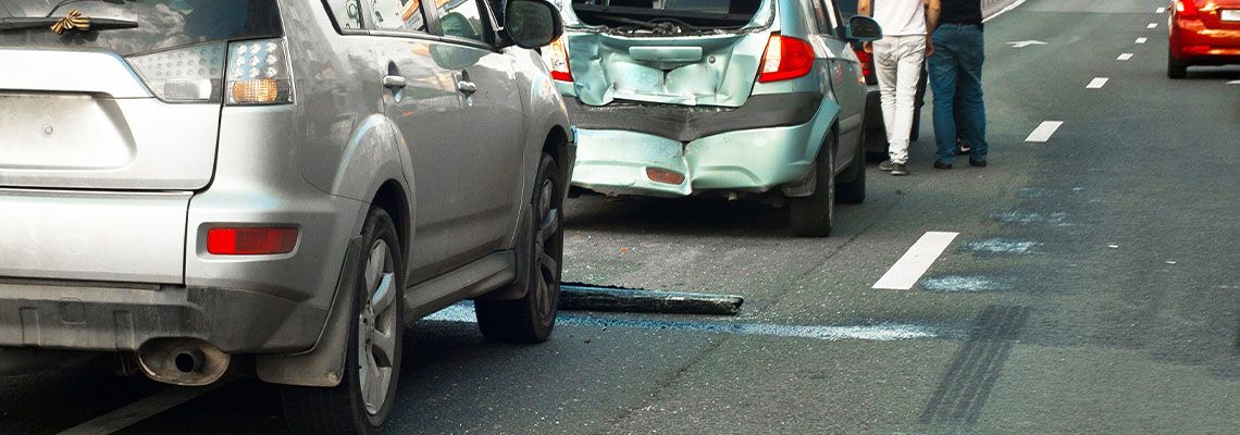 Cars on a street following an accident