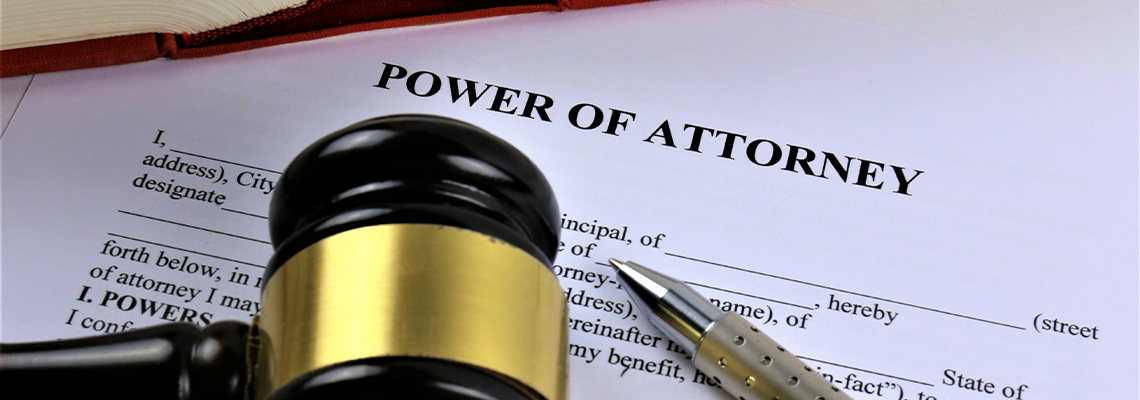An concept image of a power of attorney with form and gavel