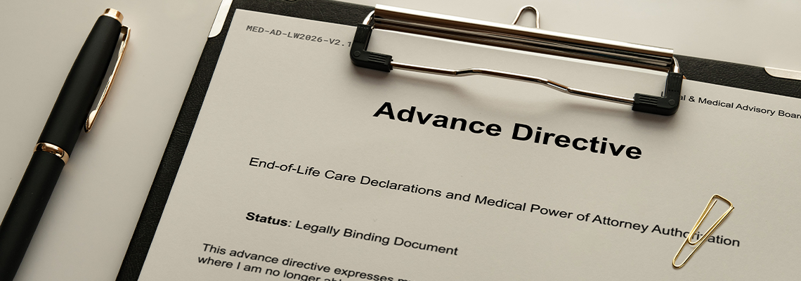 Advance Directive Sample Document with Office Supplies — essential visual for healthcare