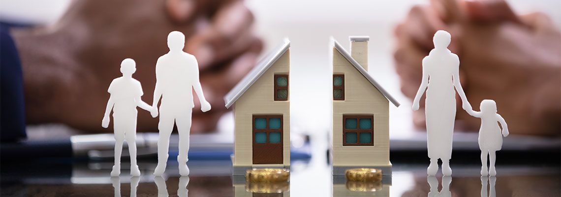 Split house and family figure, divorce concept