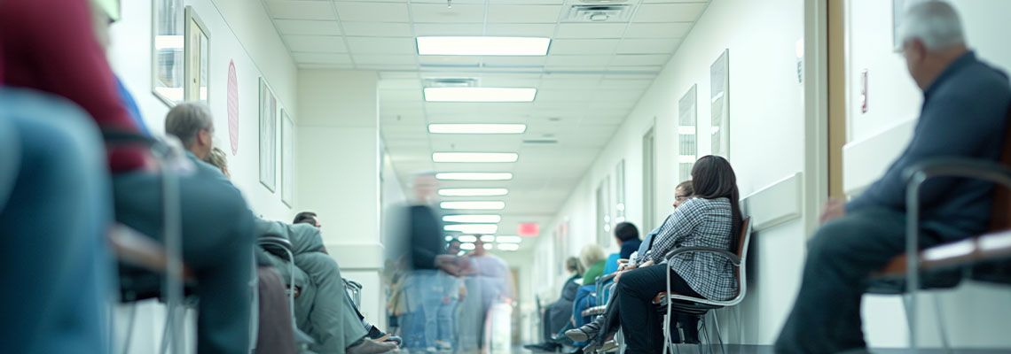 Patients waiting in a hospital hallway
