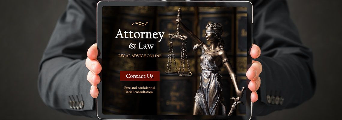 Lawyer presenting his website homepage on a tablet