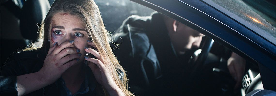 Bleeding traumatized passenger calling for help after car accident