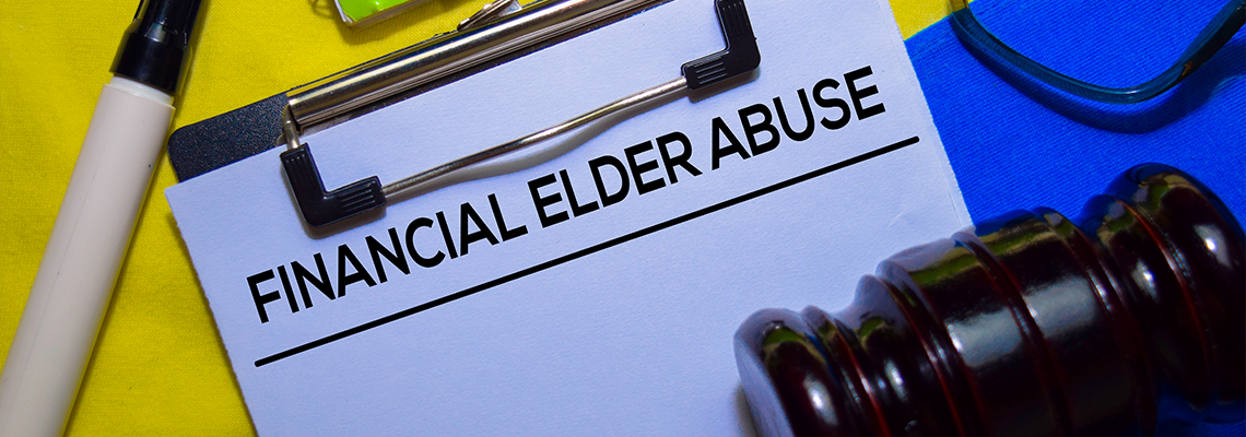 Financial Elder Abuse text on Document form and Gavel