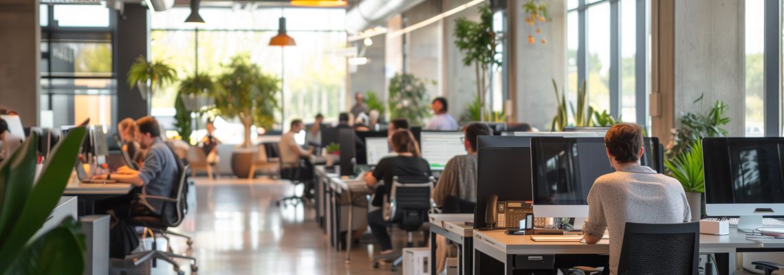 Employees working in an open office space