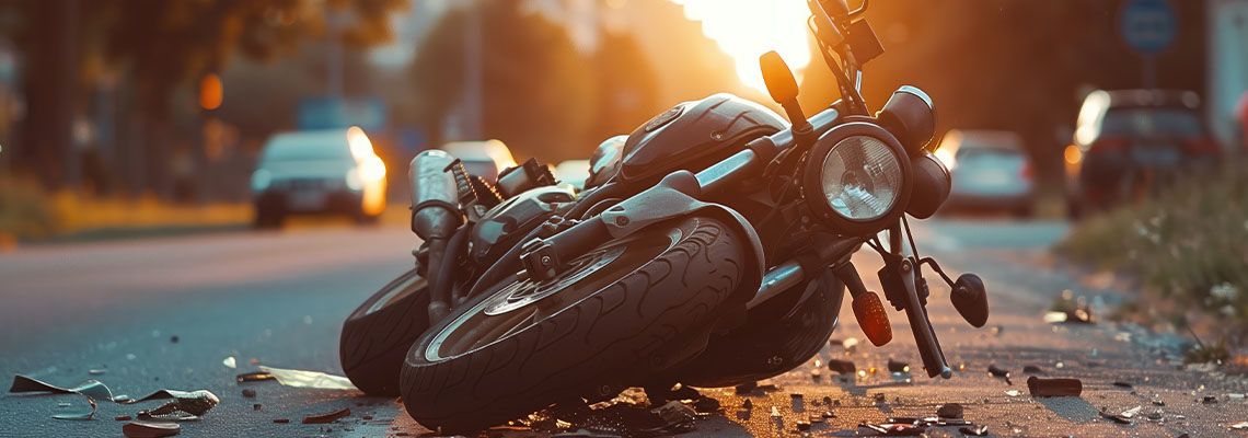 Damaged Motorcycle in road after accident