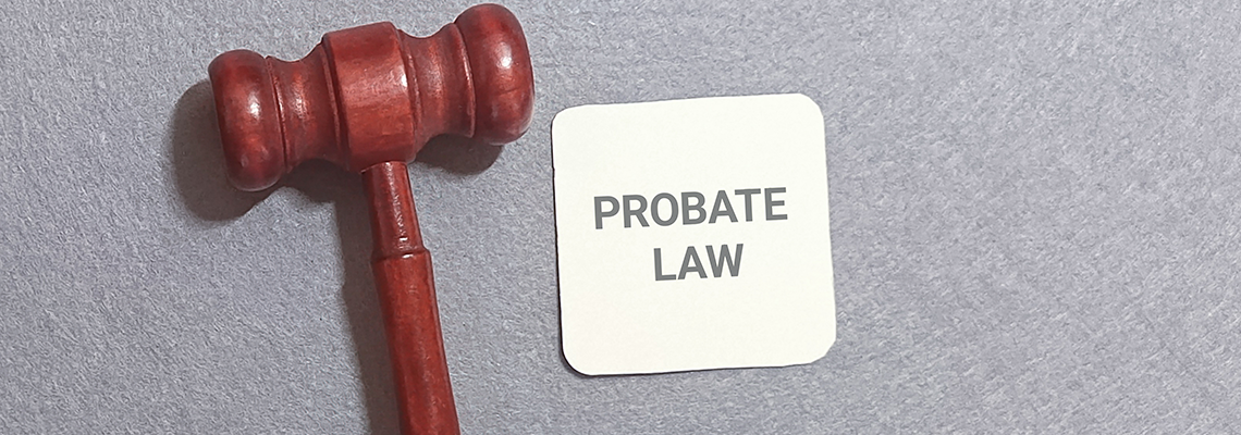 Probate law concept with a gavel and a card, symbolizing legal proceedings