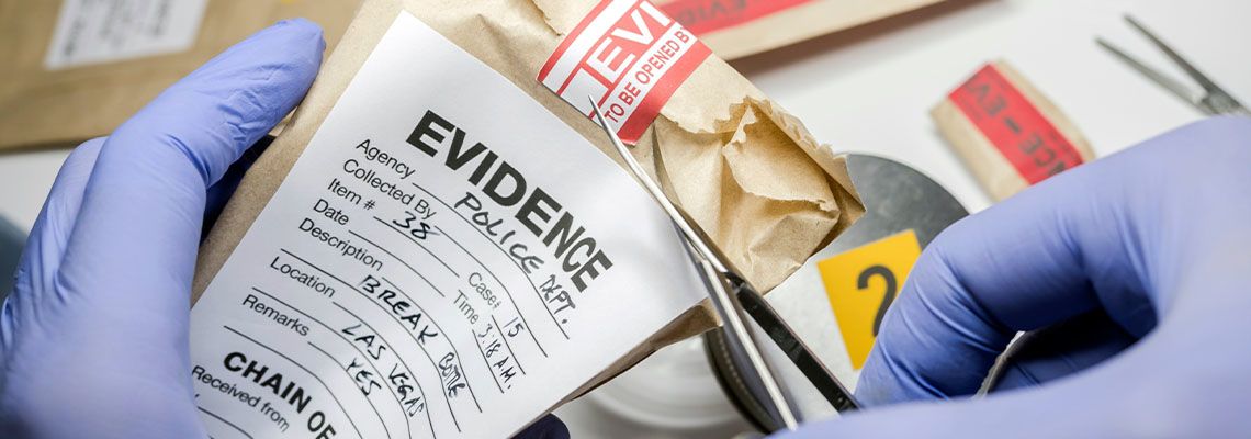 police opens a bag of evidence of a crime