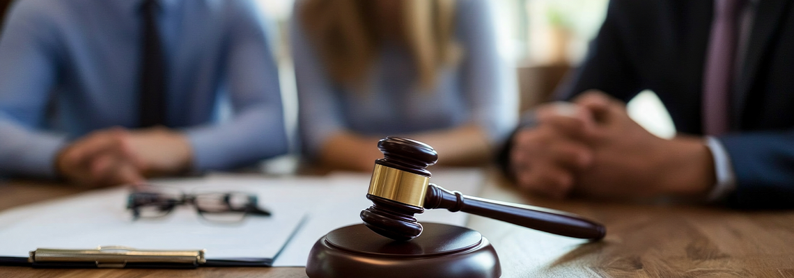 Couple consulting with a lawyer on estate planning in a professional setting