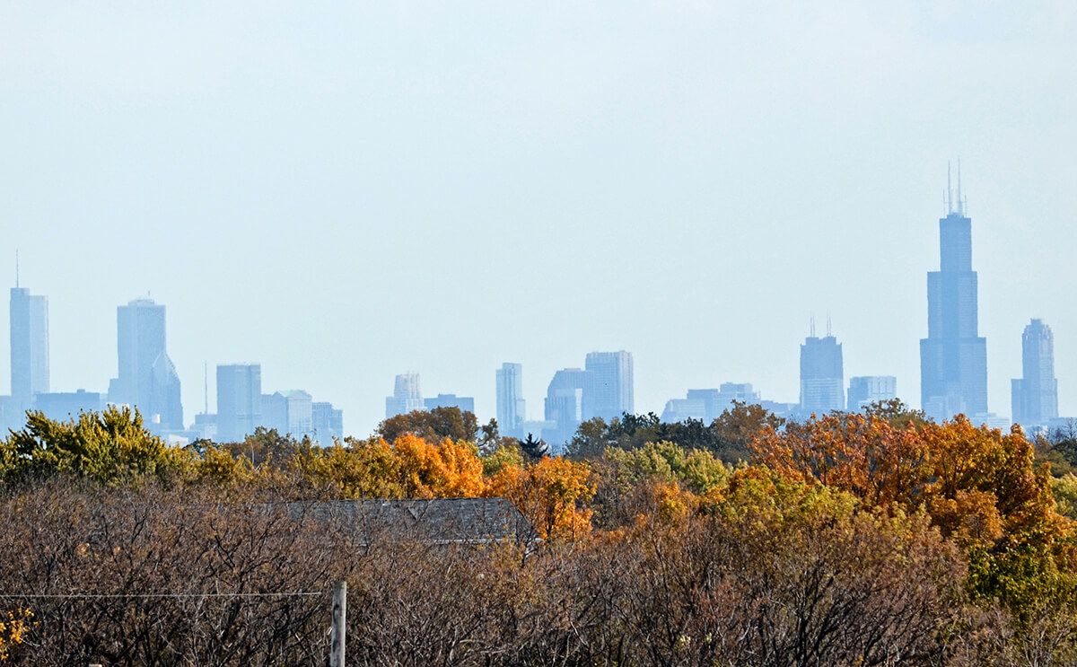 View of Chicago from the suburbs